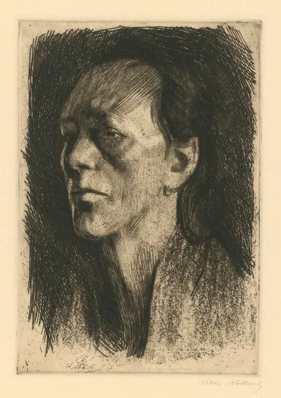 Käthe Kollwitz | Arbejdskvinde med ørering - 1910 | Gerahmter Kunstdruck | Realismus