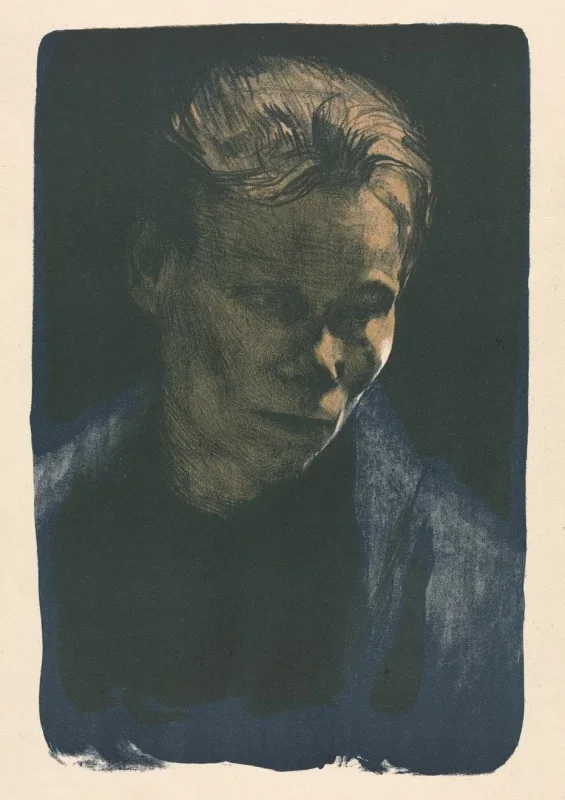 Käthe Kollwitz | Kvindelig arbejder med blåt tørklæde - 1903 | Indrammet kunsttryk | Realisme