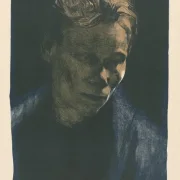 Käthe Kollwitz | Kvindelig arbejder med blåt tørklæde - 1903 | Indrammet kunsttryk | Realisme