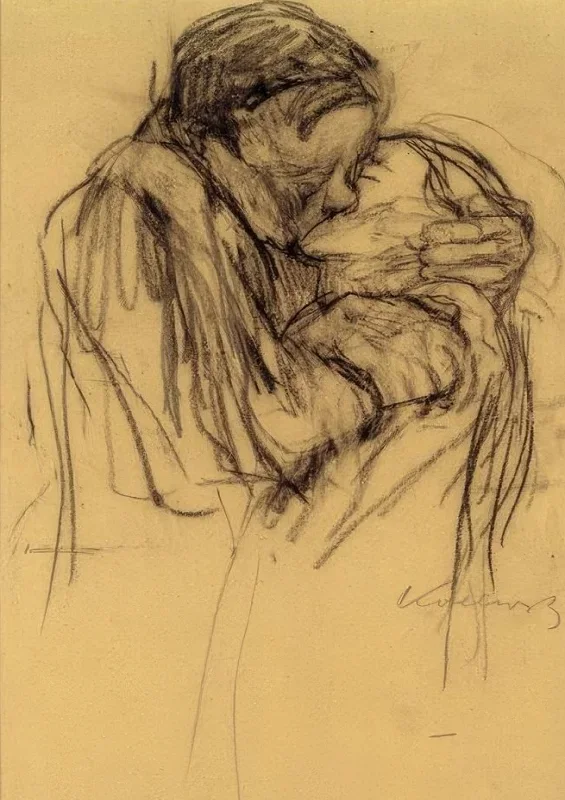 Käthe Kollwitz | Der Kuss - 1909 | Gerahmter Kunstdruck | Realismus