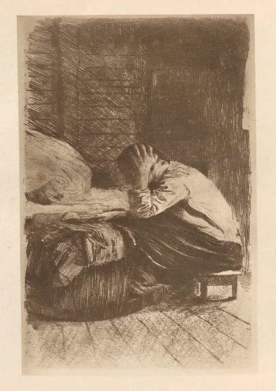 Käthe Kollwitz | Frau‎ ‎an‎ ‎Wiege 2 - 1925 | Gerahmter Kunstdruck | Realismus