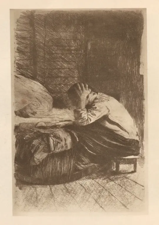 Käthe Kollwitz | Frau‎ ‎an‎ ‎Wiege 2 - 1925 | Gerahmter Kunstdruck | Realismus