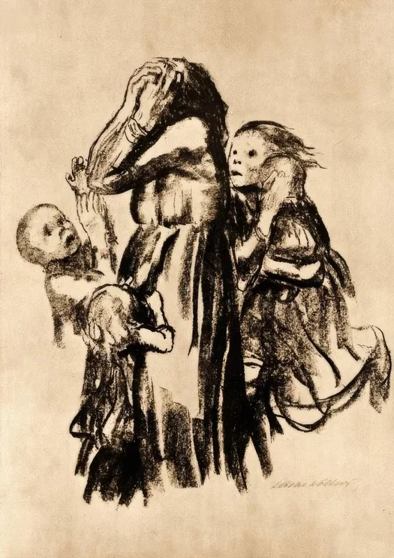 Käthe Kollwitz | Faldne – 1916 | Indrammet kunsttryk | Realisme