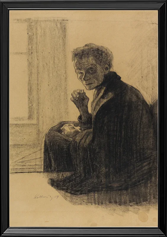 Käthe Kollwitz | Morgenmad på trappen - 1909 | Indrammet kunsttryk | Realisme