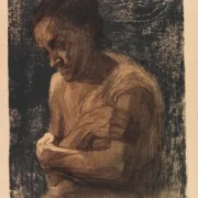 Käthe Kollwitz | Halvlængde af en kvinde med korslagte arme - 1905 | Indrammet kunsttryk | Realisme