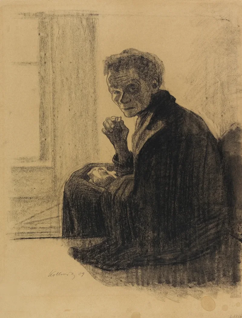 Käthe Kollwitz – Frühstück auf der Treppe 1909 | Giclée Kunstdruck gerahmt