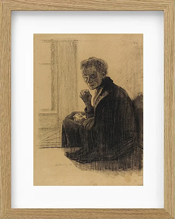 Käthe Kollwitz – Frühstück auf der Treppe 1909 | Giclée Kunstdruck gerahmt