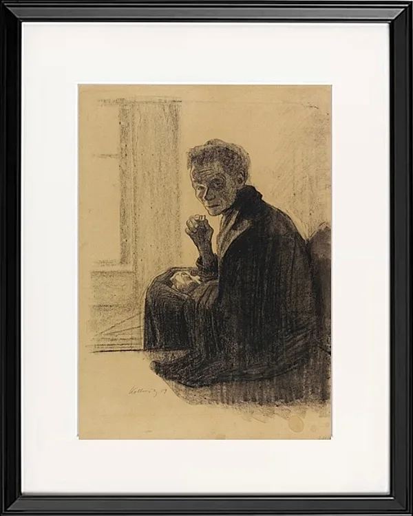 Käthe Kollwitz – Frühstück auf der Treppe 1909 | Giclée Kunstdruck gerahmt