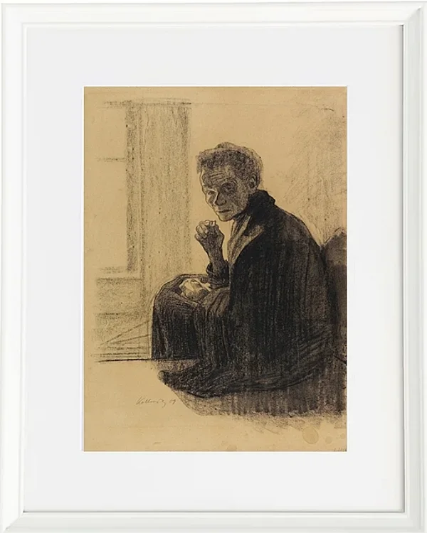 Käthe Kollwitz – Frühstück auf der Treppe 1909 | Giclée Kunstdruck gerahmt