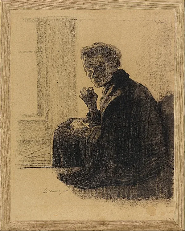 Käthe Kollwitz – Frühstück auf der Treppe 1909 | Giclée Kunstdruck gerahmt
