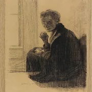 Käthe Kollwitz – Frühstück auf der Treppe 1909 | Giclée Kunstdruck gerahmt