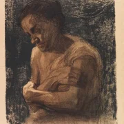 Käthe Kollwitz – Halbfigur einer Frau mit verschränkten Armen 1905 | Giclée Kunstdruck gerahmt