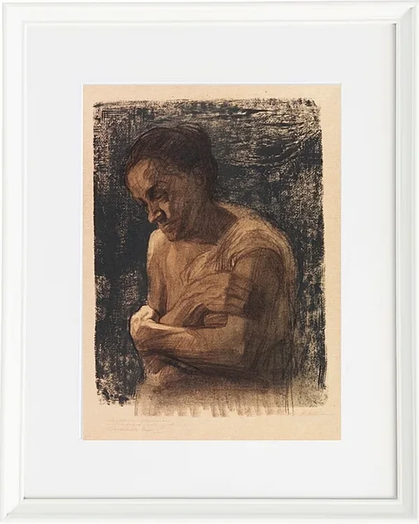 Käthe Kollwitz – Halbfigur einer Frau mit verschränkten Armen 1905 | Giclée Kunstdruck gerahmt