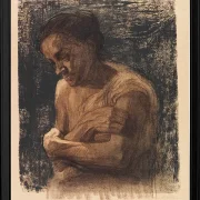 Käthe Kollwitz – Halbfigur einer Frau mit verschränkten Armen 1905 | Giclée Kunstdruck gerahmt