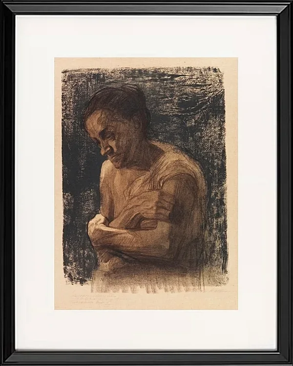 Käthe Kollwitz – Halbfigur einer Frau mit verschränkten Armen 1905 | Giclée Kunstdruck gerahmt