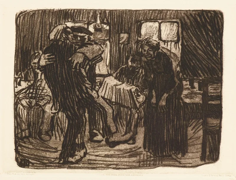 Käthe Kollwitz – Hamburger Kneipe 1901 | Giclée Kunstdruck gerahmt