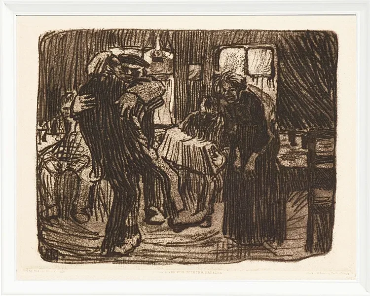 Käthe Kollwitz – Hamburger Kneipe 1901 | Giclée Kunstdruck gerahmt