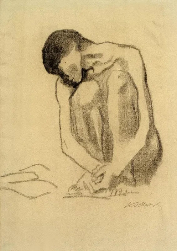 Käthe Kollwitz | Hukende kvindelig nøgenfigur – 1904 | Indrammet kunsttryk | Realisme