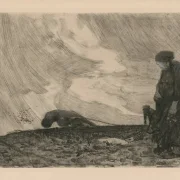 Käthe Kollwitz | Plovmand med stående kvinde i forgrunden - 1906 | Indrammet kunsttryk | Realisme
