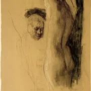 Käthe Kollwitz | Knælende mand foran en nøgen kvinde – 1901 | Indrammet kunsttryk | Realisme