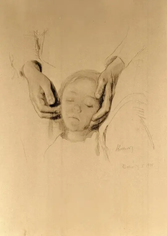Käthe Kollwitz | Barneshoved i hænder – 1905 | Indrammet kunsttryk | Realisme