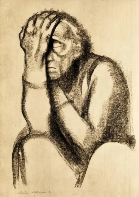 Käthe Kollwitz | Eftertænksom kvinde – 1920 | Indrammet kunsttryk | Realisme