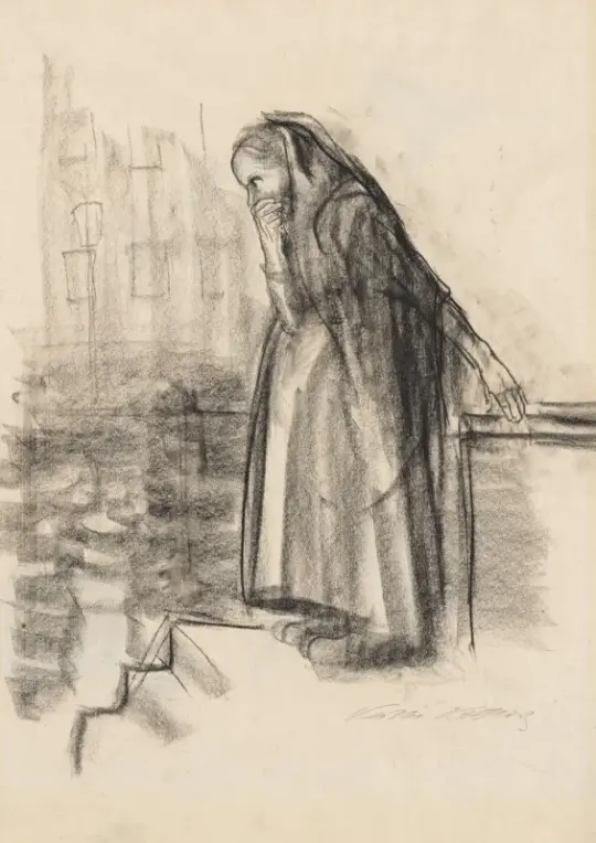 Käthe Kollwitz | Schwangere Frau, die über Suizid nachdenkt - 1926 | Gerahmter Kunstdruck | Realismus