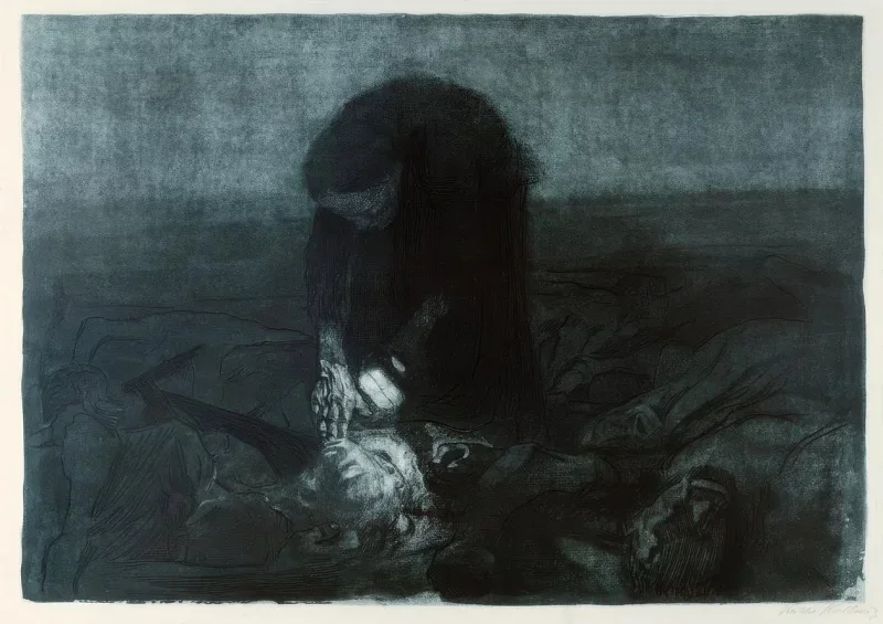 Käthe Kollwitz | Slagmark - 1907 | Indrammet kunsttryk | Realisme