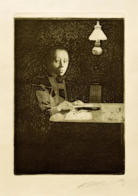 Käthe Kollwitz | Selbstbildnis - 1893 | Gerahmter Kunstdruck | Realismus