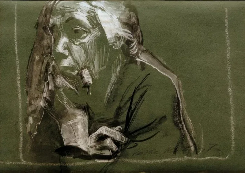 Käthe Kollwitz | Selvportræt vendt mod venstre, med hånden på hagen – 1924 | Indrammet kunsttryk | Realisme