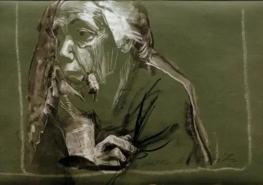 Käthe Kollwitz | Selvportræt vendt mod venstre, med hånden på hagen – 1924 | Indrammet kunsttryk | Realisme