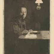 Käthe Kollwitz | Selvportræt ved bordet - 1893 | Indrammet kunsttryk | Realisme