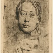 Käthe Kollwitz | Selbstbildnis mit der linken Hand - 1905 | Gerahmter Kunstdruck | Realismus