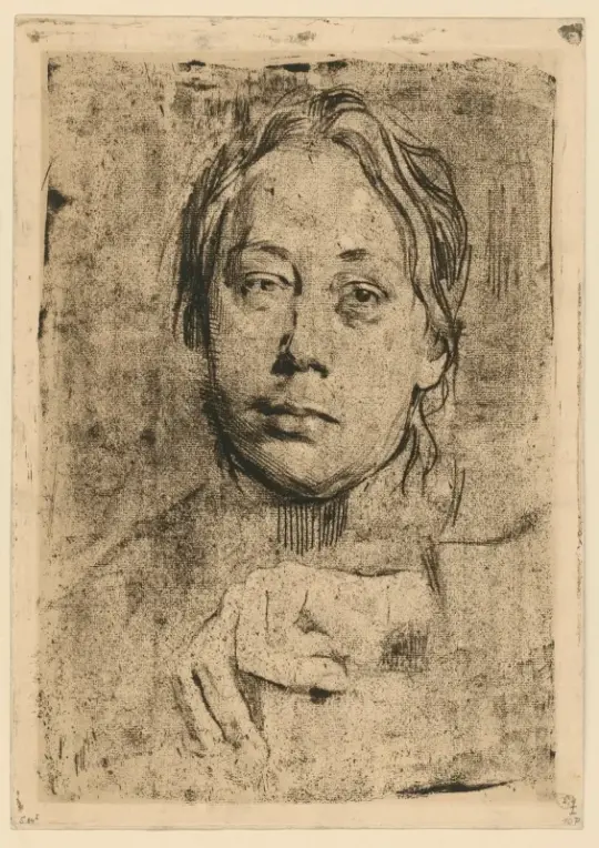 Käthe Kollwitz | Selbstbildnis mit der linken Hand - 1905 | Gerahmter Kunstdruck | Realismus