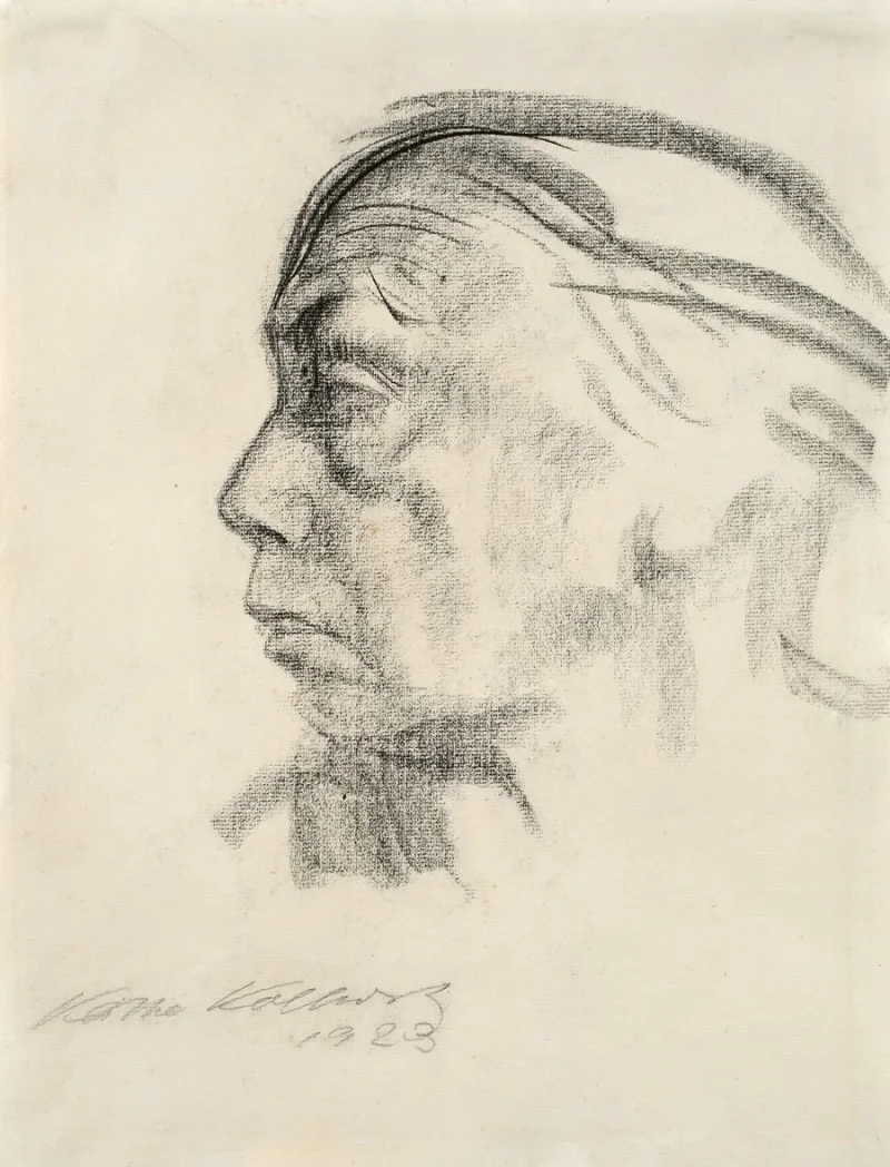 Käthe Kollwitz – Selbstbildnis im Profil nach links 1923 | Giclée Kunstdruck gerahmt