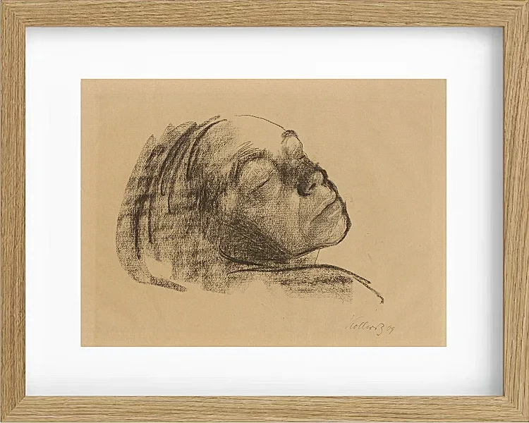 Käthe Kollwitz – Selbstbildnis mit geschlossenen Augen 1909 | Giclée Kunstdruck gerahmt