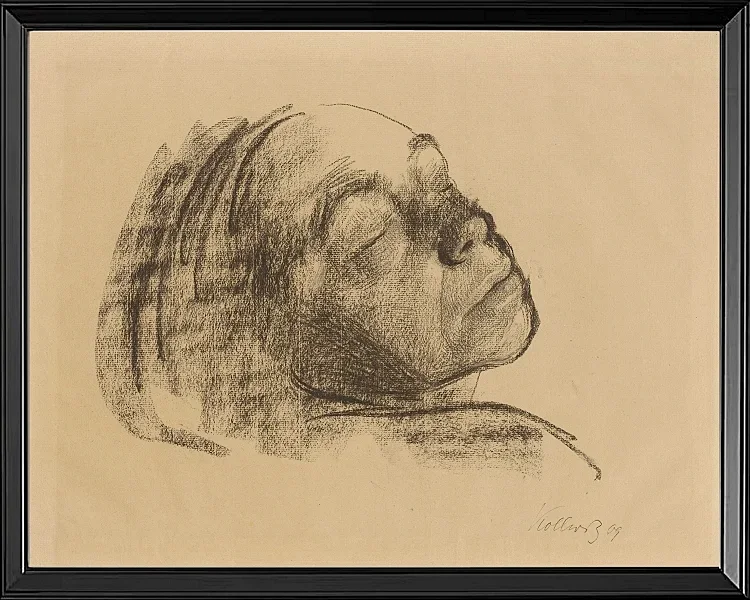 Käthe Kollwitz – Selbstbildnis mit geschlossenen Augen 1909 | Giclée Kunstdruck gerahmt