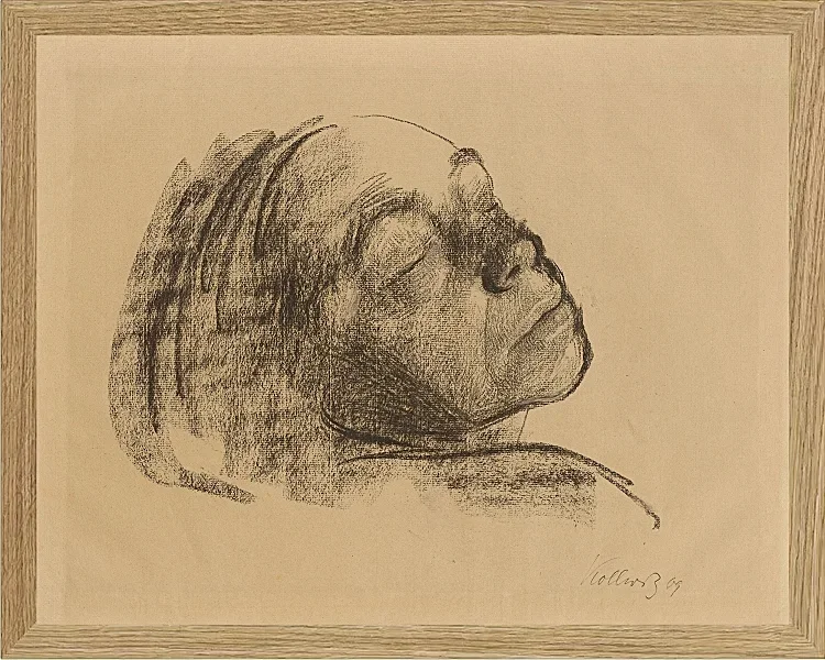 Käthe Kollwitz – Selbstbildnis mit geschlossenen Augen 1909 | Giclée Kunstdruck gerahmt
