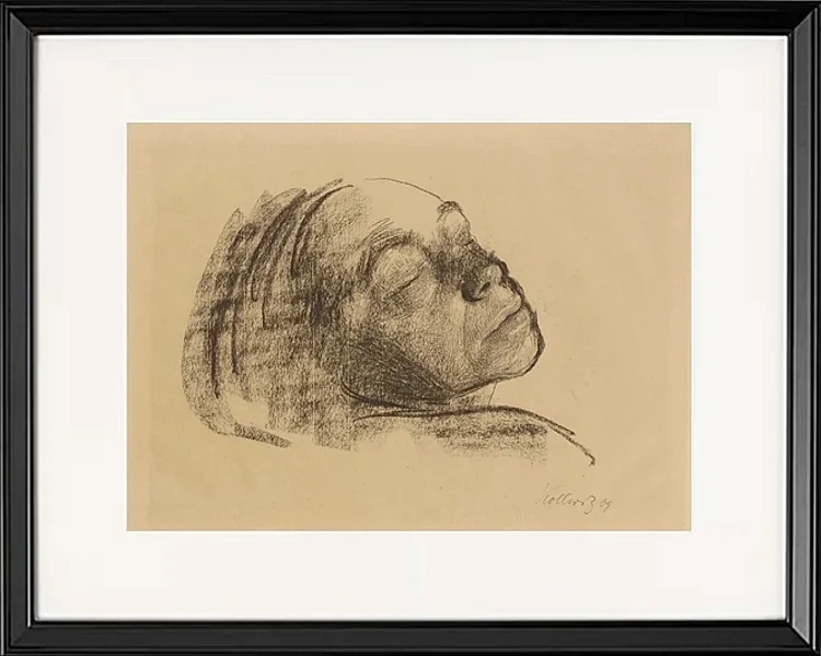Käthe Kollwitz – Selbstbildnis mit geschlossenen Augen 1909 | Giclée Kunstdruck gerahmt