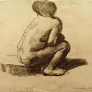Käthe Kollwitz | Siddende kvindelig nøgenfigur – 1910 | Indrammet kunsttryk | Realisme
