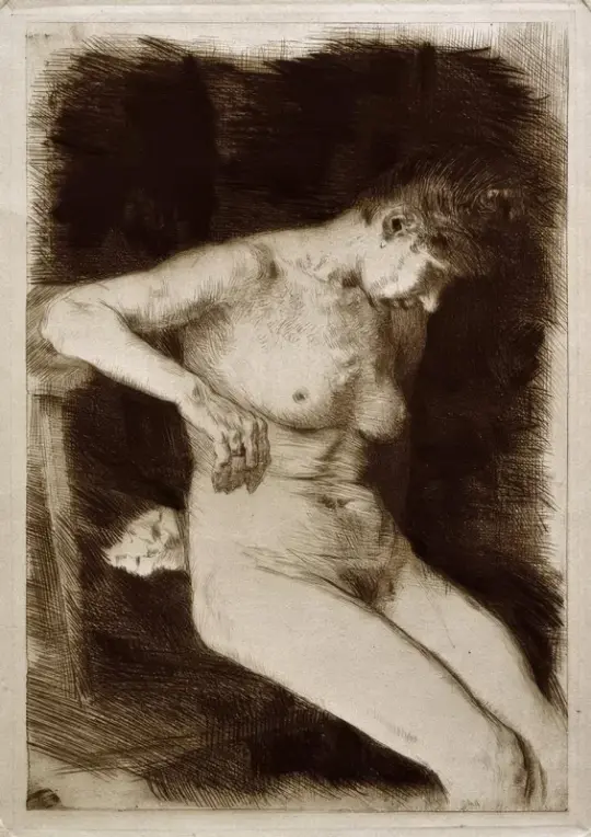 Käthe Kollwitz | Sitzender weiblicher Akt - 1890 | Gerahmter Kunstdruck | Realismus