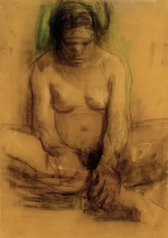 Käthe Kollwitz | Sitzender weiblicher Akt - 1904 | Gerahmter Kunstdruck | Realismus