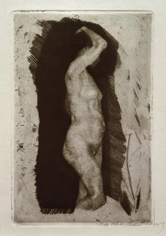 Käthe Kollwitz | Stående kvindelig nøgen - 1895 | Indrammet kunsttryk | Realisme