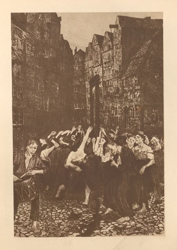 Käthe Kollwitz | Dans omkring guillotinen 2 - 1925 | Indrammet kunsttryk | Realisme