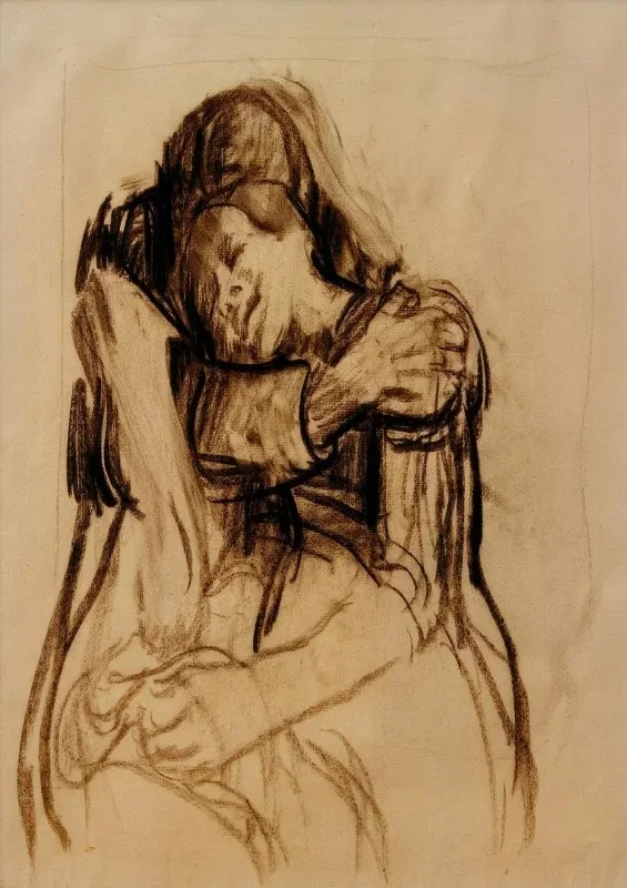 Käthe Kollwitz | Sammenflettet – 1909 | Indrammet kunsttryk | Realisme