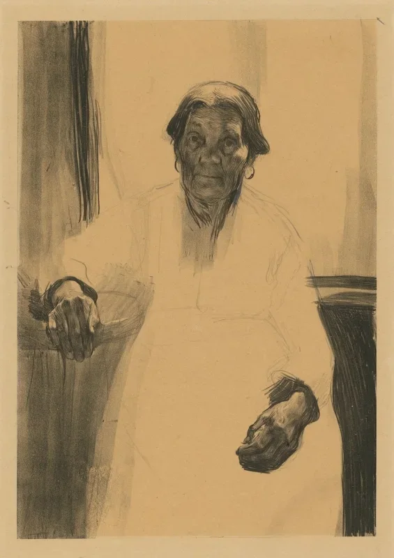 Käthe Kollwitz | Alte Frau am Fenster - 1901 | Gerahmter Kunstdruck | Realismus