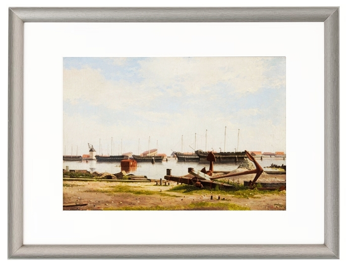 Ein Teil von Nyholm mit dem Kran und einigen Kriegsschiffen – 1826