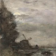 Landschaft mit einer Mühle bei Mondschein - 1847