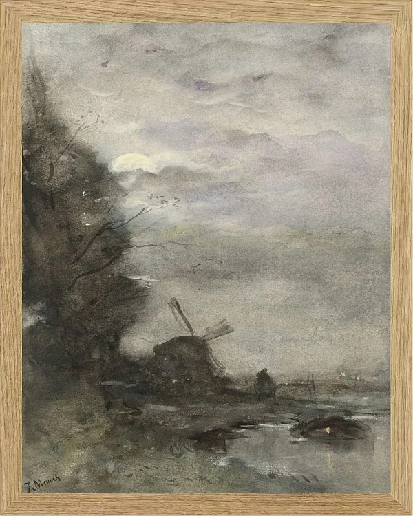 Landschaft mit einer Mühle bei Mondschein - 1847