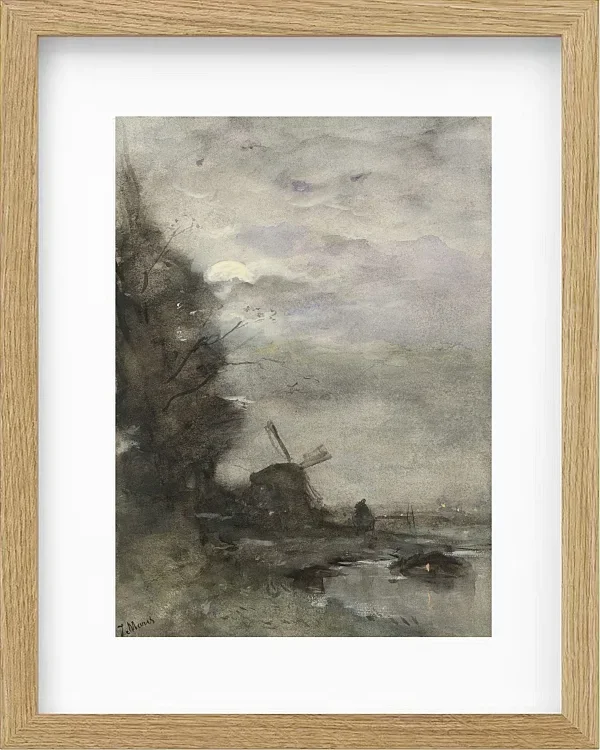 Landschaft mit einer Mühle bei Mondschein - 1847